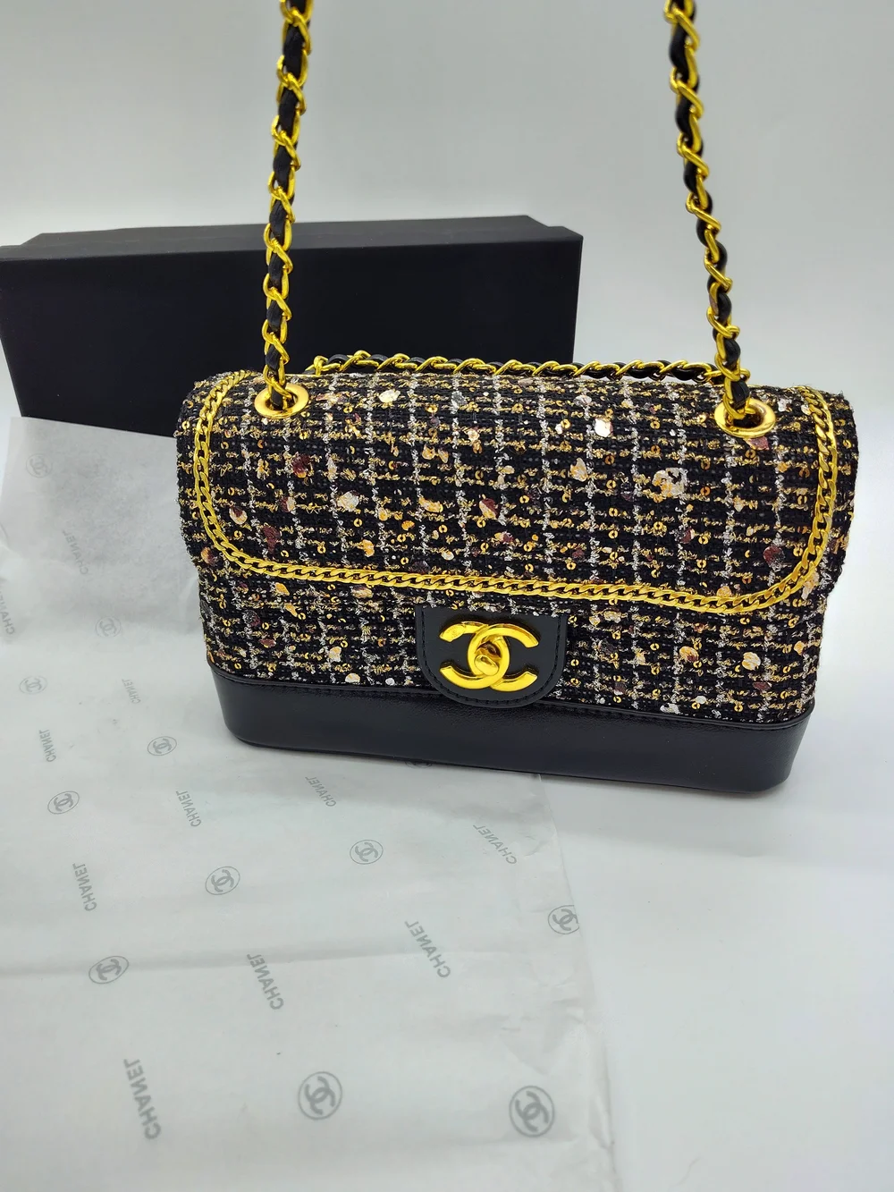 CHANEL black tweed